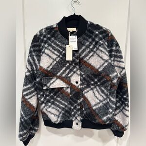 MELLODAY Plaid Bomber Jacket in Black, White & Rust